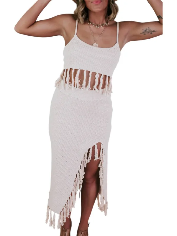 Women's Casual Attire Casual Chic Crop Top And Crochet Skirt Two-Piece Set In Natural