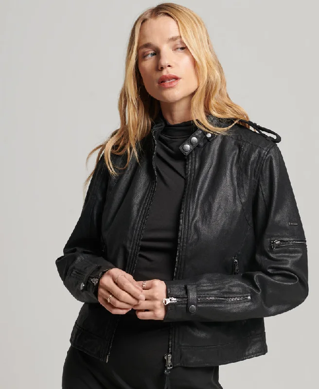 Affordable Women's Clothing Elegant Contour Vintage Coated Moto Racer Jacket | Black Affordable Women's Clothing Elegant Contour Vintage Coated Moto Racer Jacket | Black