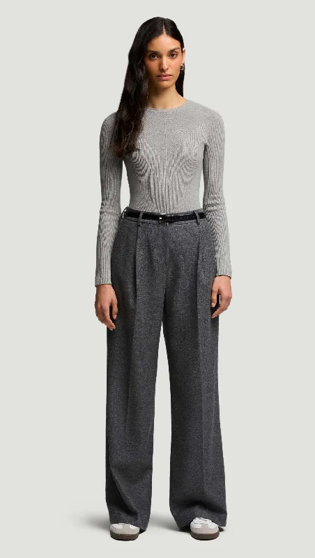 Casual Clothes For Women Style Versatile Women's Collection Single Pleat Trouser in Textured Wool | Grey Melange