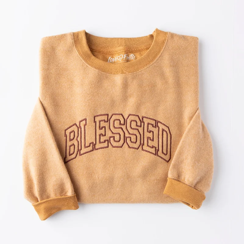 Modern Women's Outfit Casual Chic Embroidered Blessed Fuzzy Sweatshirt