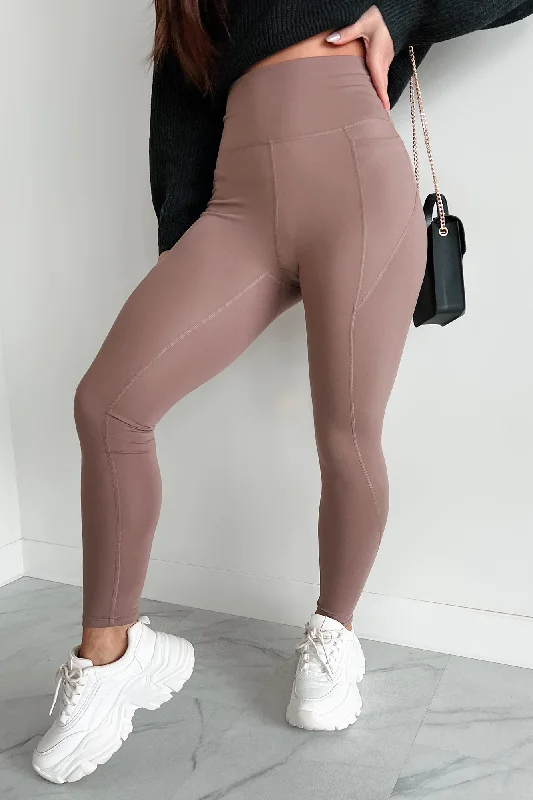 Stylish Outerwear Clothing For Women Mid - Season Sale Strong Spirit Side Pocket Leggings (Dusty Taupe)