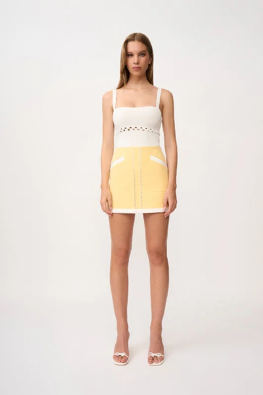 Stylish Women's Garments For Holidays Feminine Elegance Lemon Splice Mini Skirt - Yellow Ivory