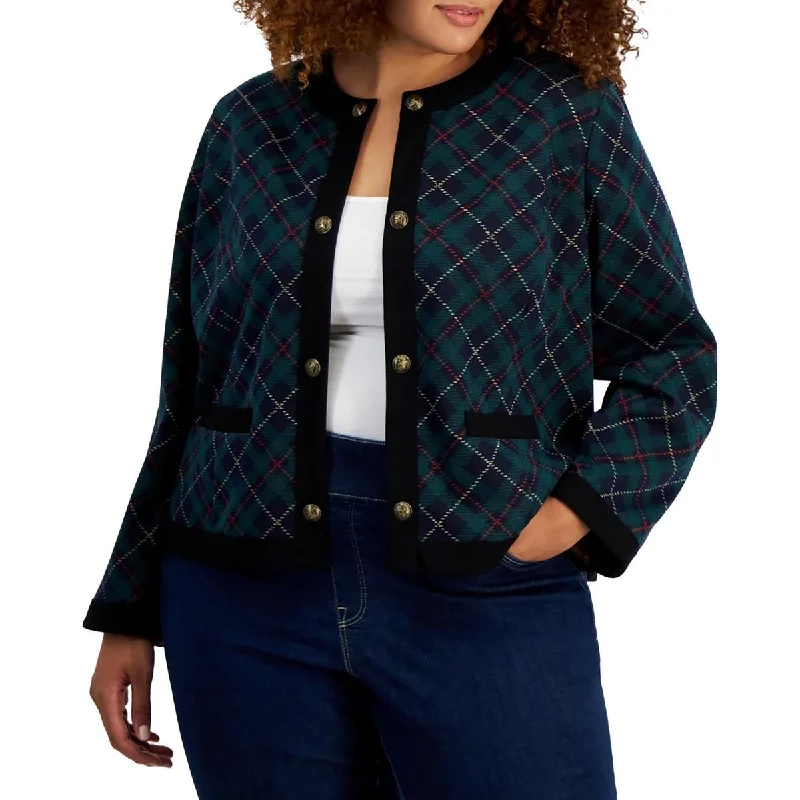 Women's Work Outfit For The Office Premium Fashion Plus Womens Plaid Polyester Open-Front Blazer