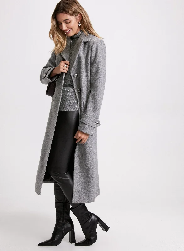 Stylish Women's Outfit Winter Warm - Up Sale Embossed Button Wool-Blend Coat