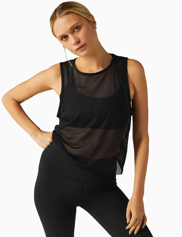 Women's Trendy Activewear Apparel Buy More, Save More Show Off Mesh Tank - Darkest Night