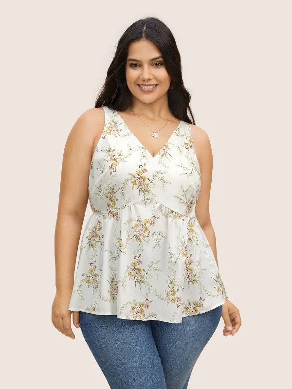 Women's Functional Outdoor Garments Chic Allure V Neck Floral Print Adjustable Straps Cami Top