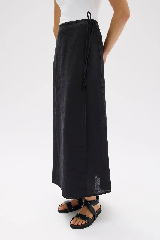 Comfortable Women's Attire Style Redefined Assembly Label - Roma Linen Wrap Skirt in Black