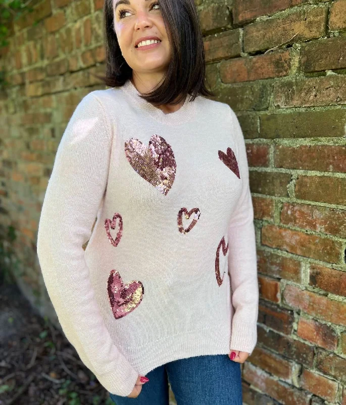 Women's Professional Outfit Limited-Time Offer Pink Heart Sequin Jumper