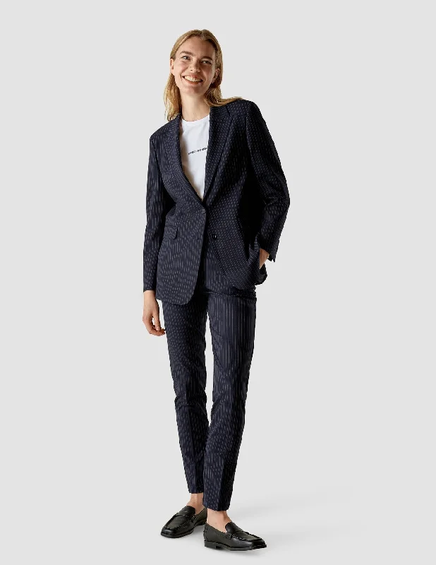 Chic Women's Attire Free-Spirited Fashion Essential Suit Tapered Navy Pinstripe