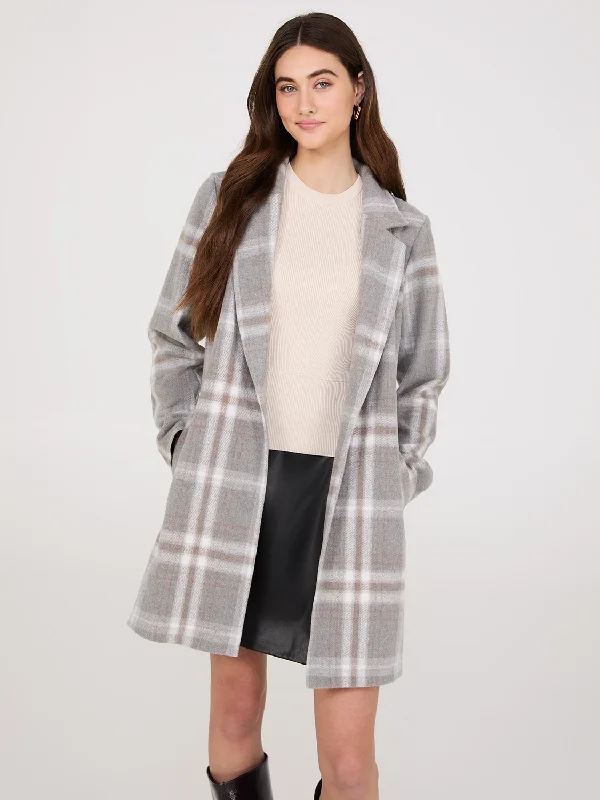 Women's Transitional Garments Fashion Sale Plaid Open-Front Car Coat