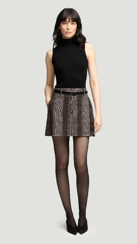 Modern Women's Clothes Trendy Attire For Her Mini Tailored Skirt in Viscose Blend | Coffee/Beige Plaid