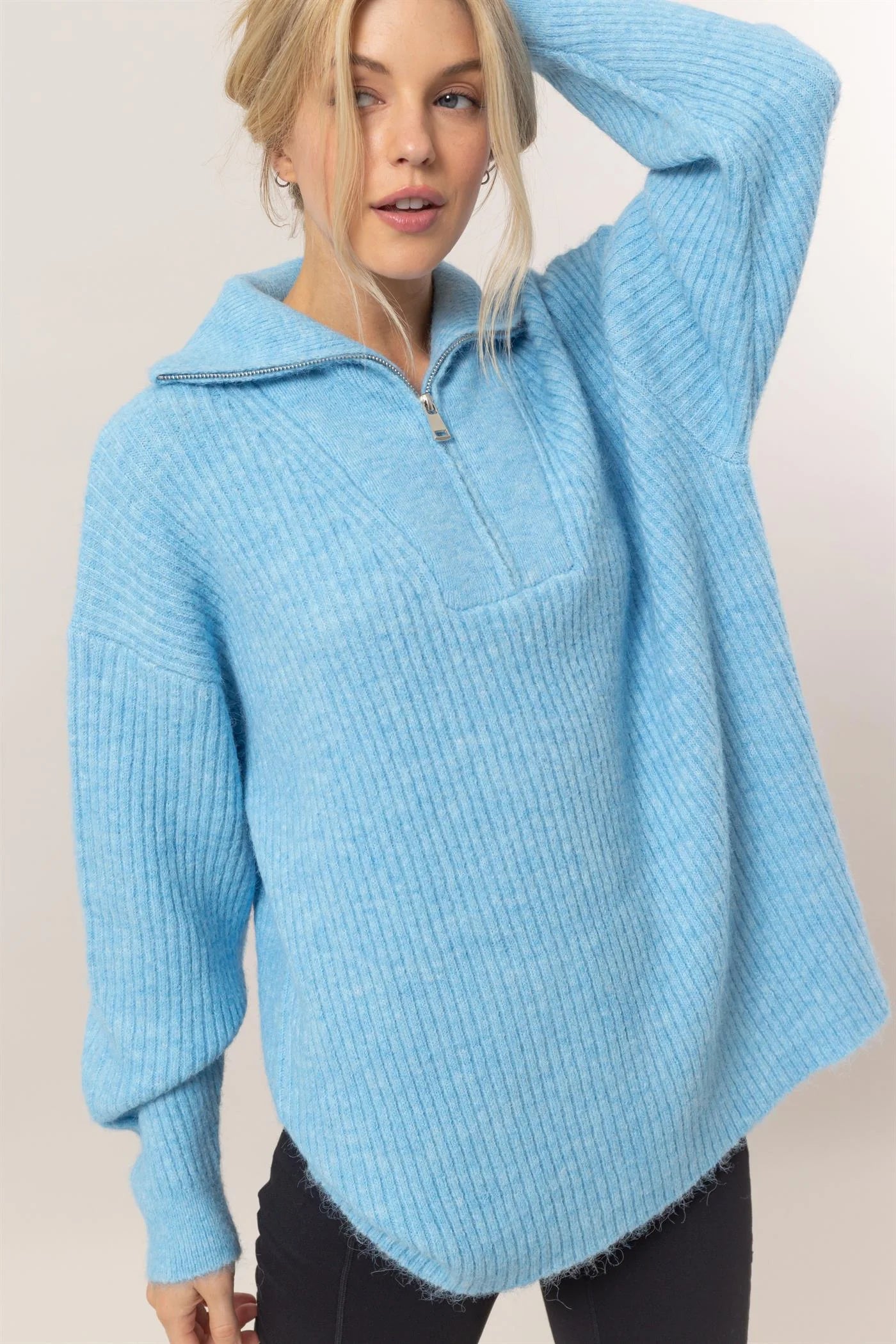 Women's Active Outfit For Fitness Premium Fashion On Clouds Blue Half Zip Sweater