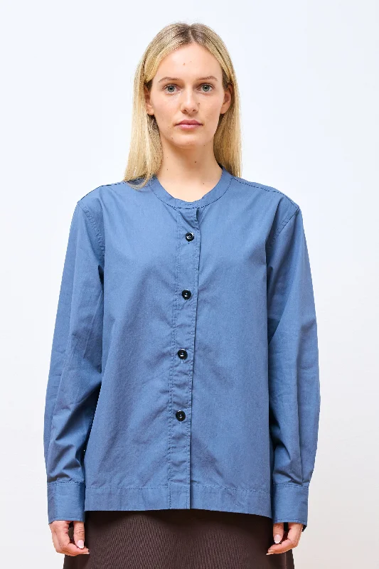 Women's Vacation Garments Trend Forward Women's Wear MHL Collarless Shirt Uniform Blue