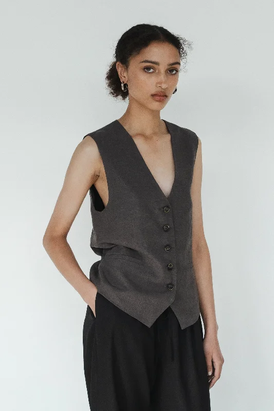 Women's Plus-Size Attire Exclusive Designer Collection Sophie - She Ties Waistcoat, Graphite