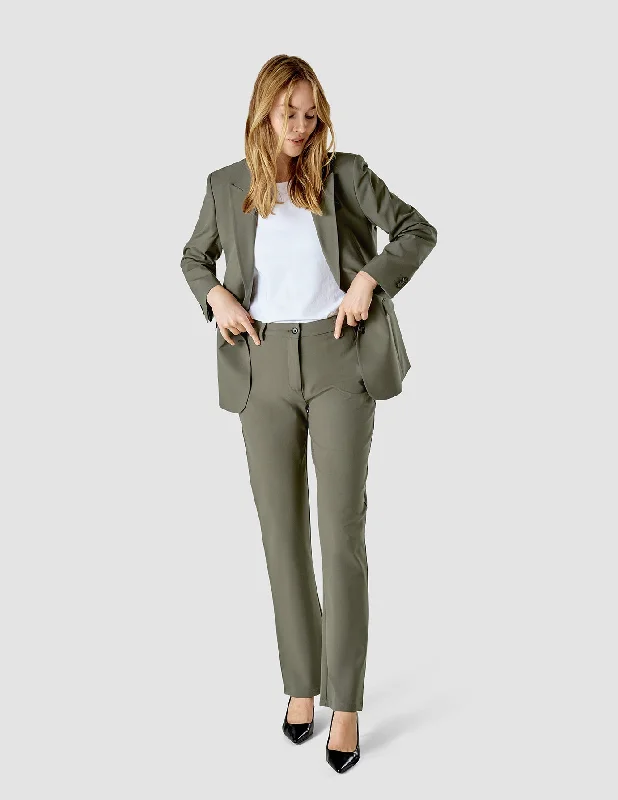 Women's Professional Attire Current Trends Essential Suit Straight Dark Olive