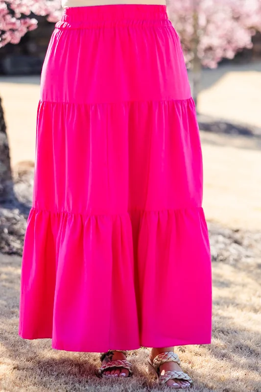 Women's Stylish Professional Garments Vibrant Femme Fashion You're Glowing Maxi Skirt, Hot Pink