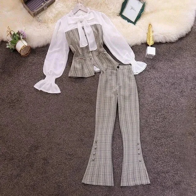 Women's Clothing For Special Occasions Quality Wear Women Flared Plaid Pantsuit