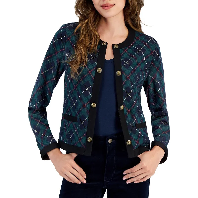 Women's Clothing With Trendy Designs Exclusive Discount Womens Plaid Polyester Open-Front Blazer