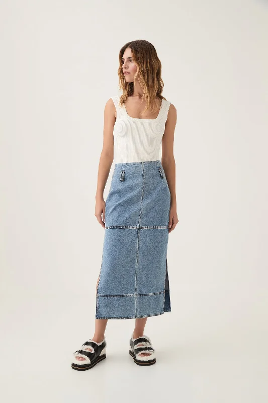 Women's Chic Outerwear Garments Style Breakthroughs Outline Denim Midi Skirt