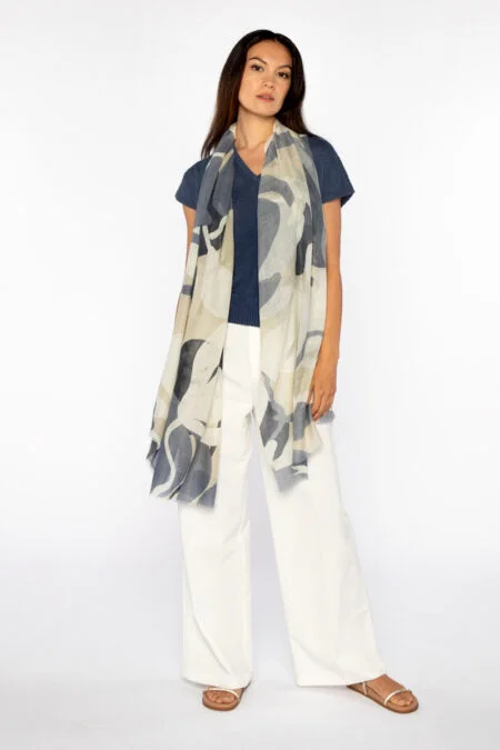 Stylish Women's Outfit Beat The Heat In Tropical Styles Kinross Cashmere Abstract Shadows Print Scarf