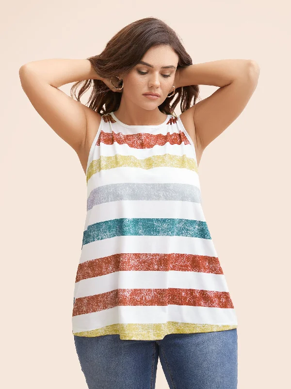 Stylish And Comfortable Clothing For Women Flash Sale Fever Striped Contrast Crew Neck Sleeveless Tank Top