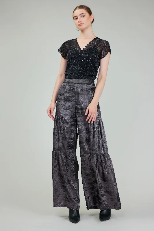 Women's Work Outfit Minimalist Chic Opalescent Textured Tiered Pants