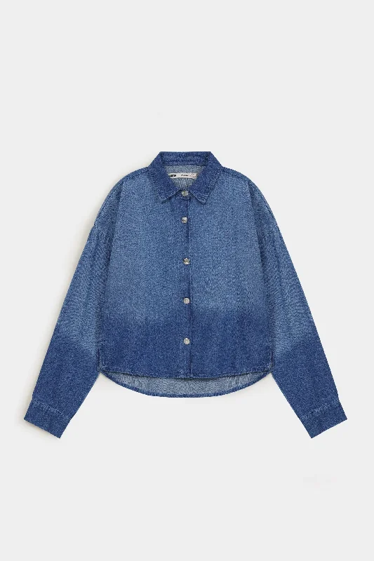 Women's Evening Clothes Style Upgrade Cropped Denim Shirt