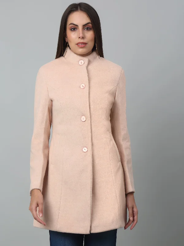 Women's Luxury Apparel Limited Time Offer Women's Casual  Pink Single breasted  Stand Collar Long Coat