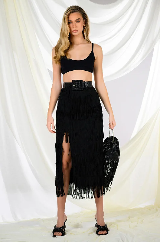 Women's Resort Attire Relaxed Style MONIQUE FRINGE MIDI SKIRT