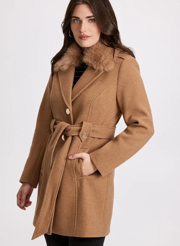 Women's Clothing For Travel Cottagecore Rustic Charm Style Wool-Blend Faux Fur Collar Coat