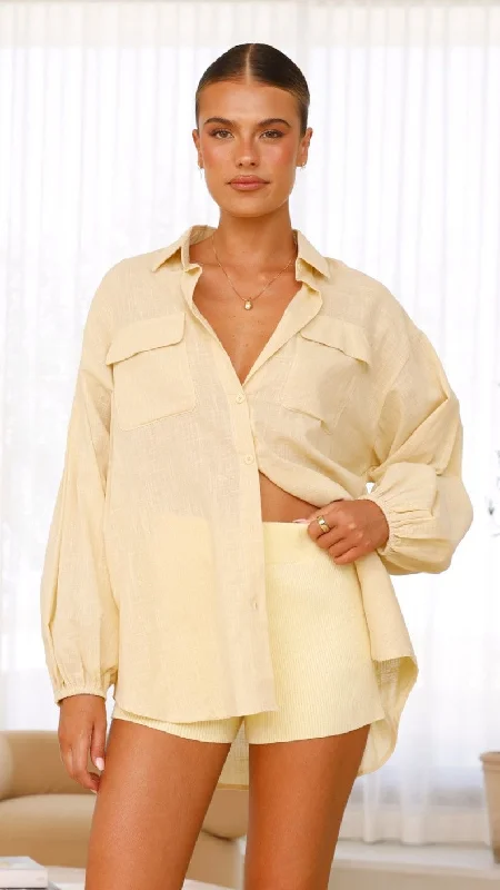 Sustainable Women's Apparel Chic Style Bianca Oversized Button Up Shirt - Lemon