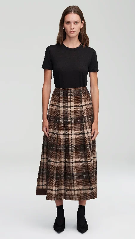 Women's Comfortable Lounge Attire Chic Wardrobe Work Skirt in Wool Plaid | Brown Plaid